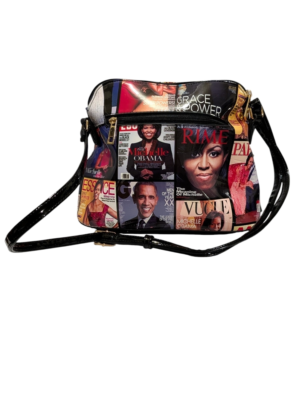 Obama Magazine Cover Collage Crossbody Bag - Michelle & Barack Newsprint Purse